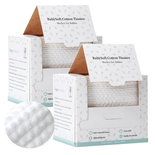 100% Pure Cotton Disposable Face Towel, 2 Pack Soft & Skin Friendly Face Towelettes Disposable for Sensitive Skin, Lint- Free Makeup Remover Dry Wipes, Thick Facial Towels Disposable